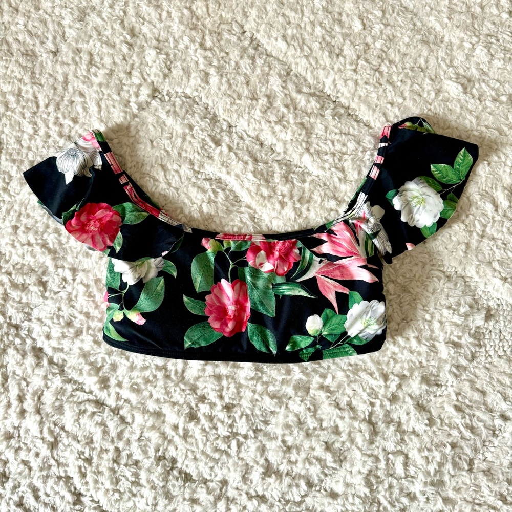 Vince Camuto Swim Black Floral Bikini Top, Size Small